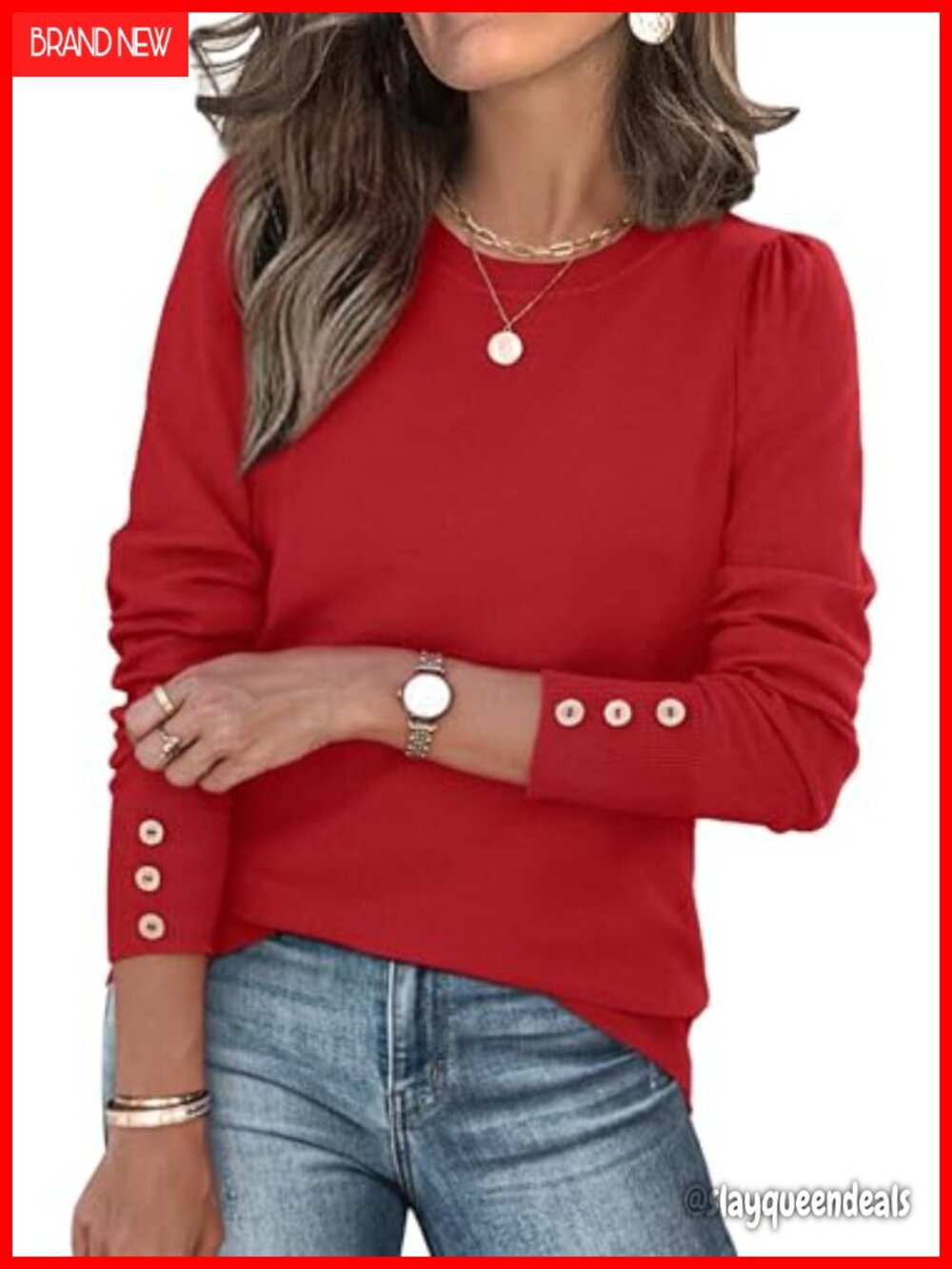 Long Sleeve Button Cuff Soft Knit Pullover Sweater Casual Dressy Top